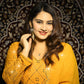 MUSTARD EMBROIDERED GEORGETTE ANARKALI SUIT SET