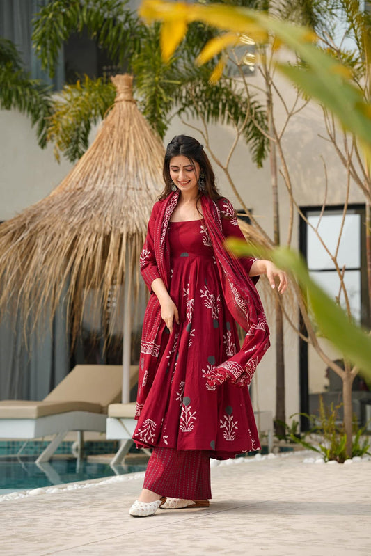 Isabella's Pure Cotton Anarkali Style Plazzo Suit Set