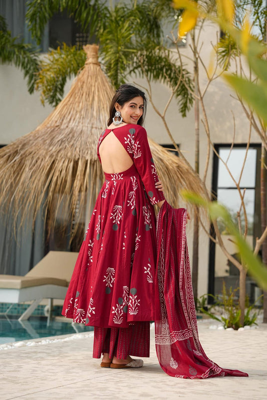 Isabella's Pure Cotton Anarkali Style Plazzo Suit Set