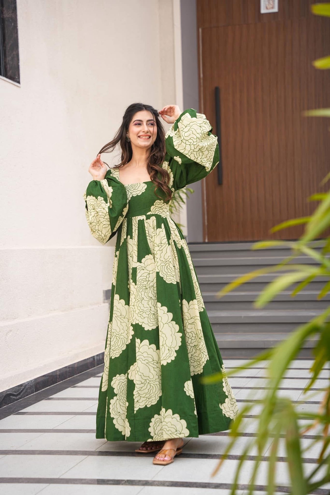 Kaira's' Green Havy Maslin Cotton Gown