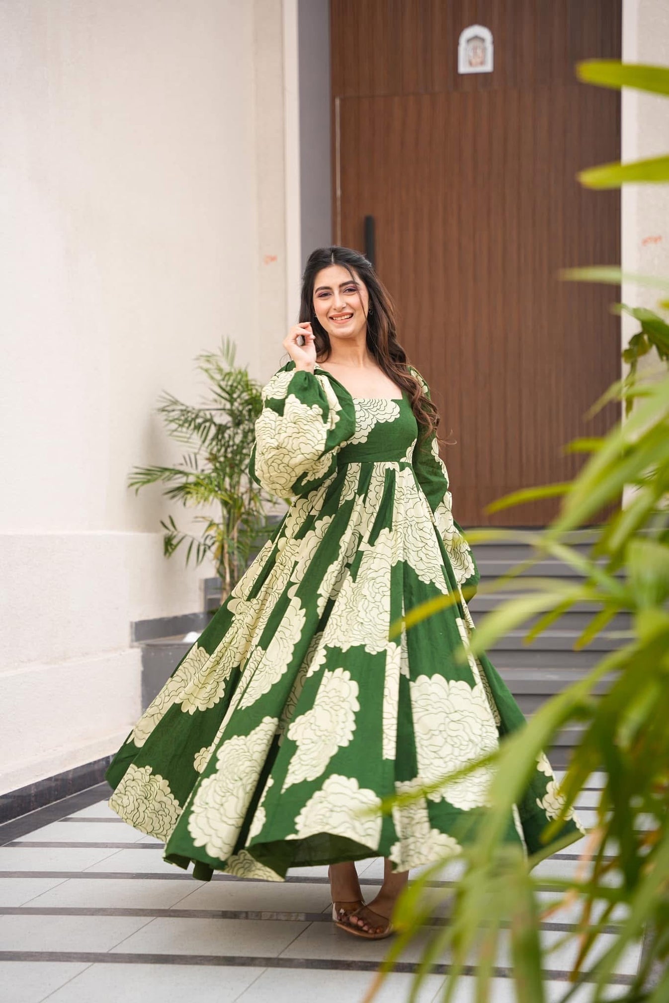 Kaira's' Green Havy Maslin Cotton Gown