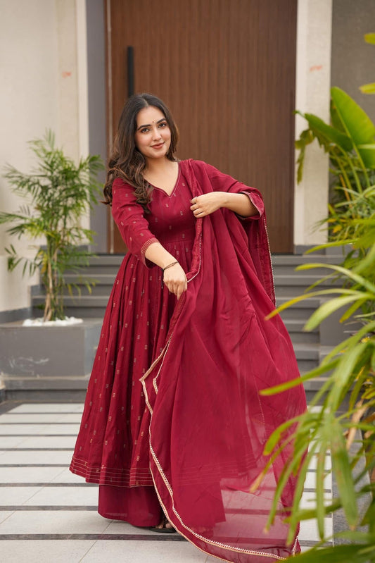 Kaira's Pure Cotton Anarkali Style Plazzo Suit Set