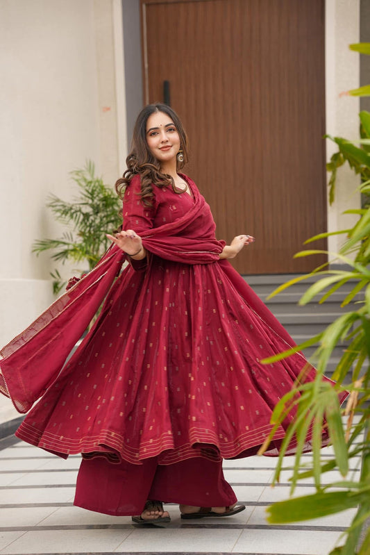 Kaira's Pure Cotton Anarkali Style Plazzo Suit Set