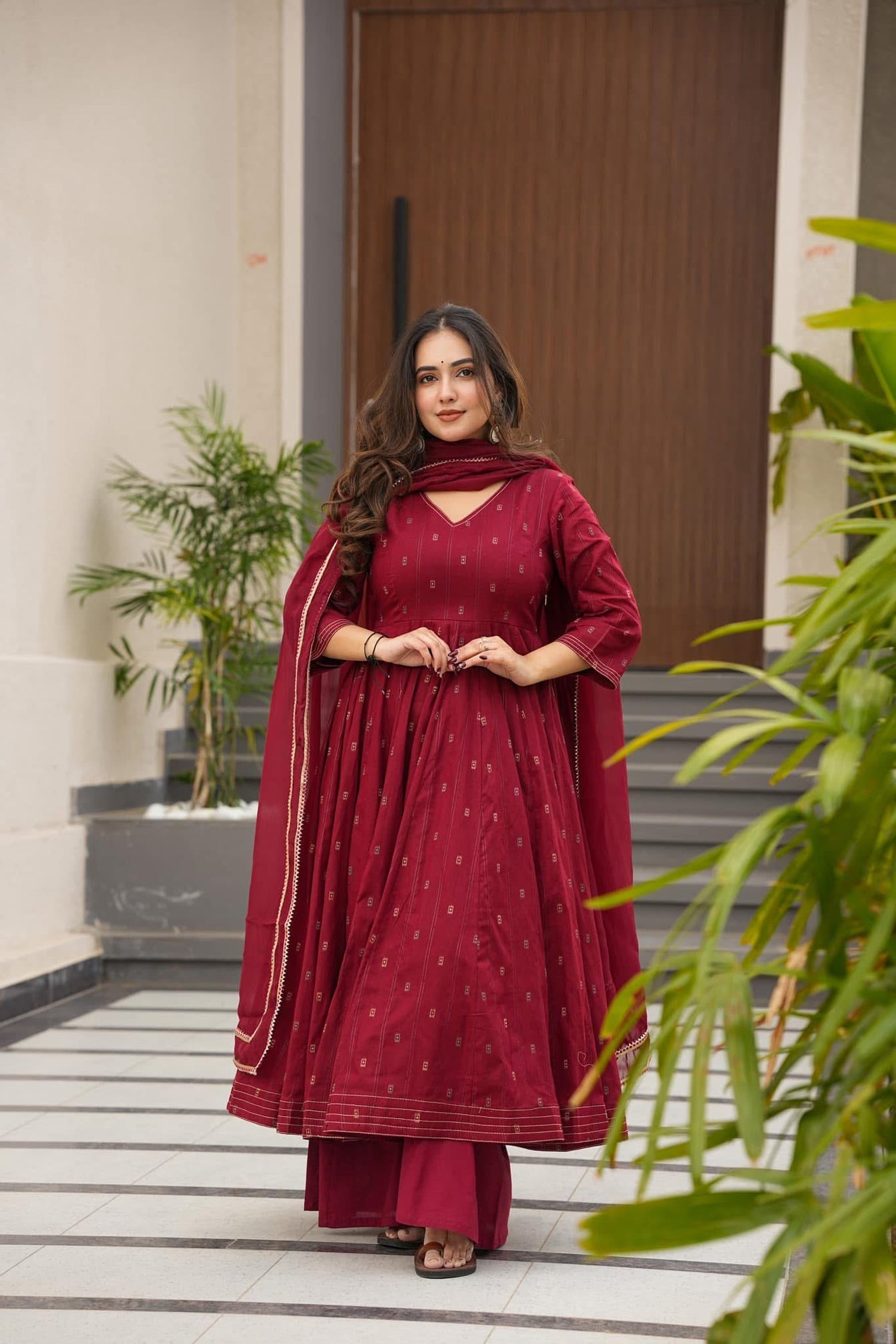 Kaira's Pure Cotton Anarkali Style Plazzo Suit Set