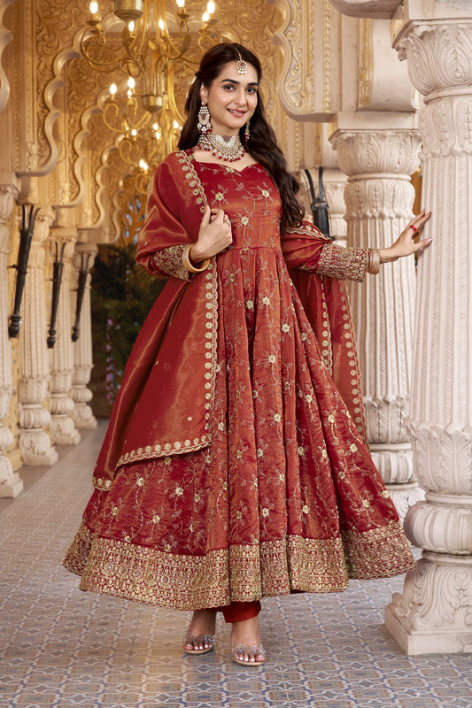 Zainab  Rust cosmo Anarkali Suit Set