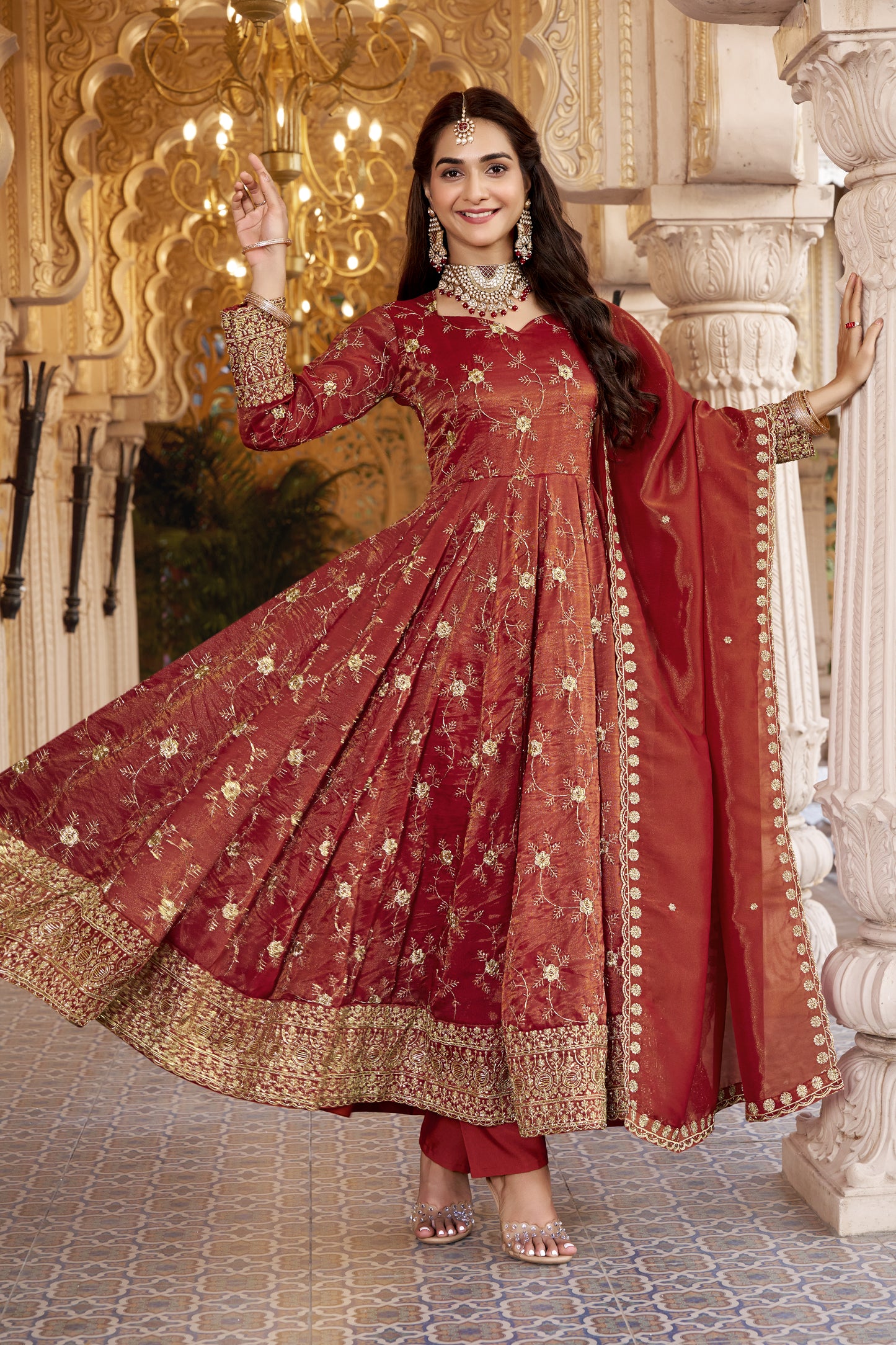 Zainab  Rust cosmo Anarkali Suit Set
