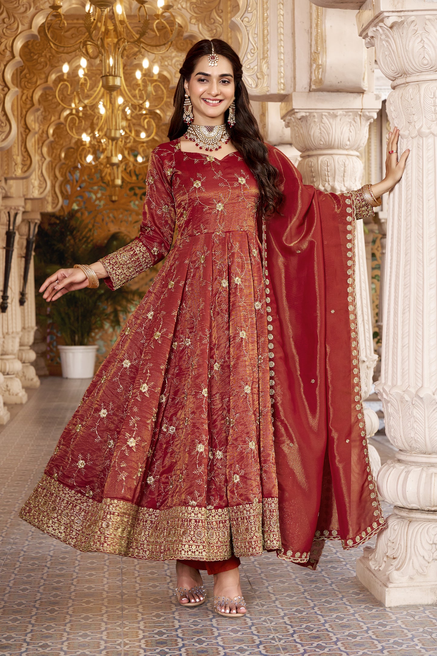 Zainab  Rust cosmo Anarkali Suit Set