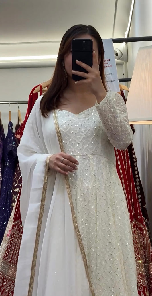 Makhamali Sequins Work Gown pent and duptta suit set