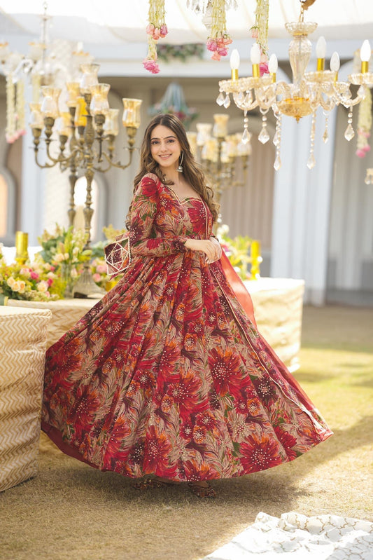 MALTI COLOUR  DIGITAL PRINTED ANARKALI SUIT SET-TD-123