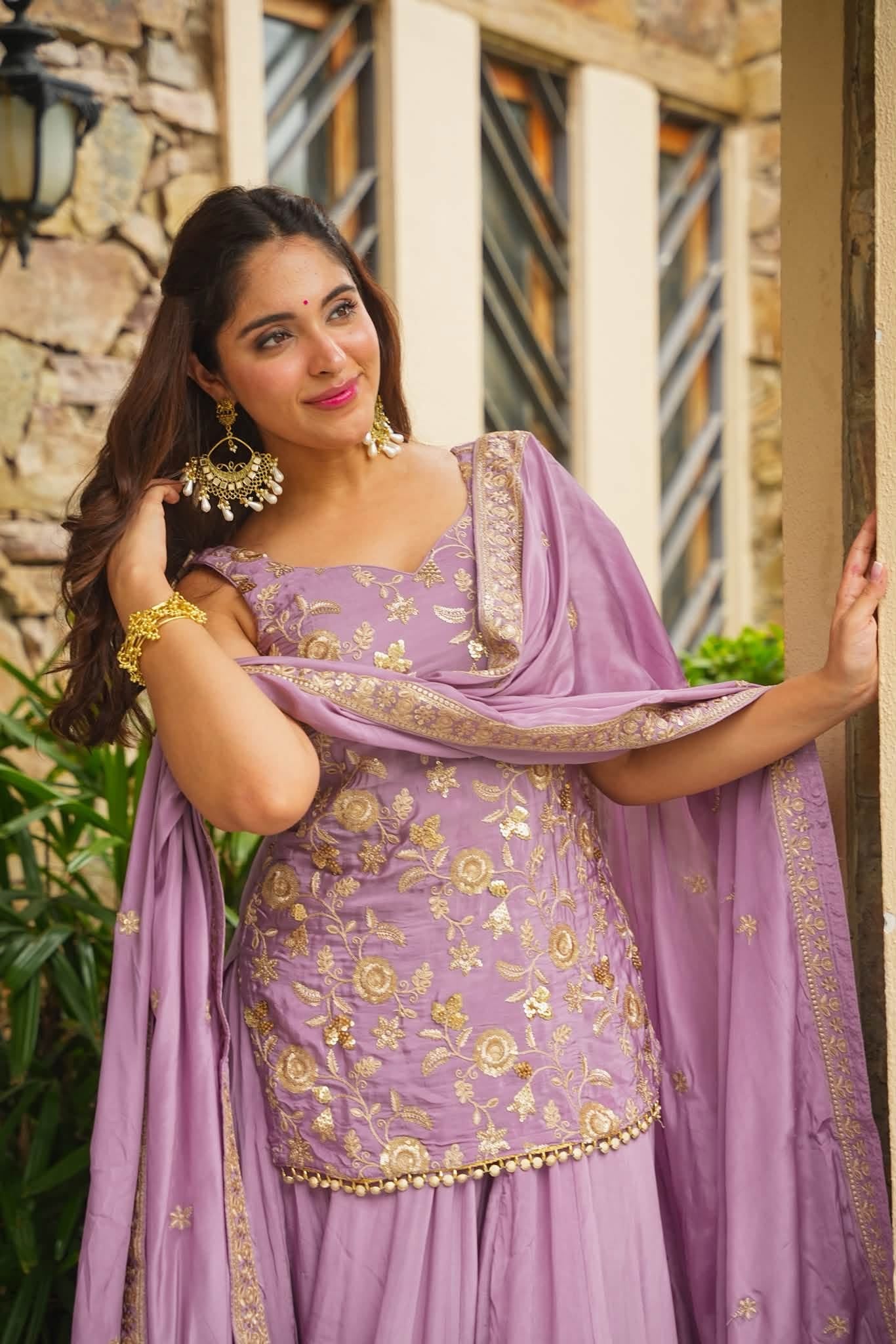 Nazakat Lavender Solid Sharara Set