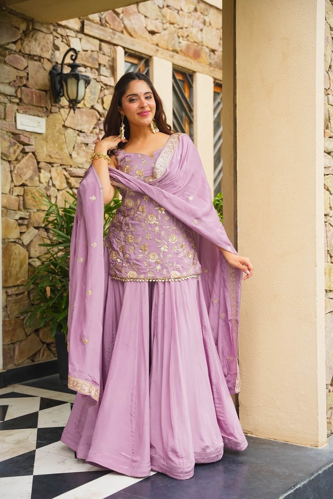 Nazakat Lavender Solid Sharara Set