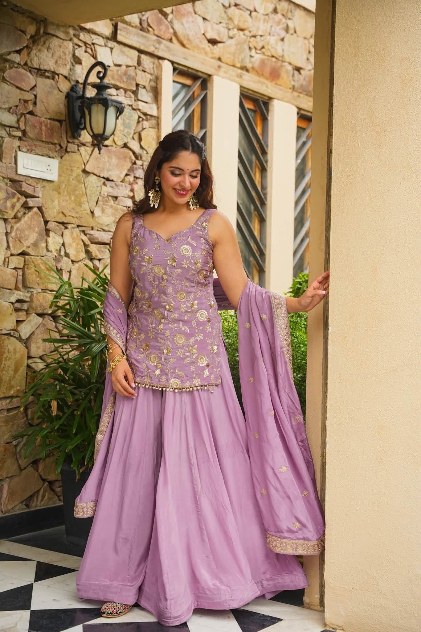 Nazakat Lavender Solid Sharara Set