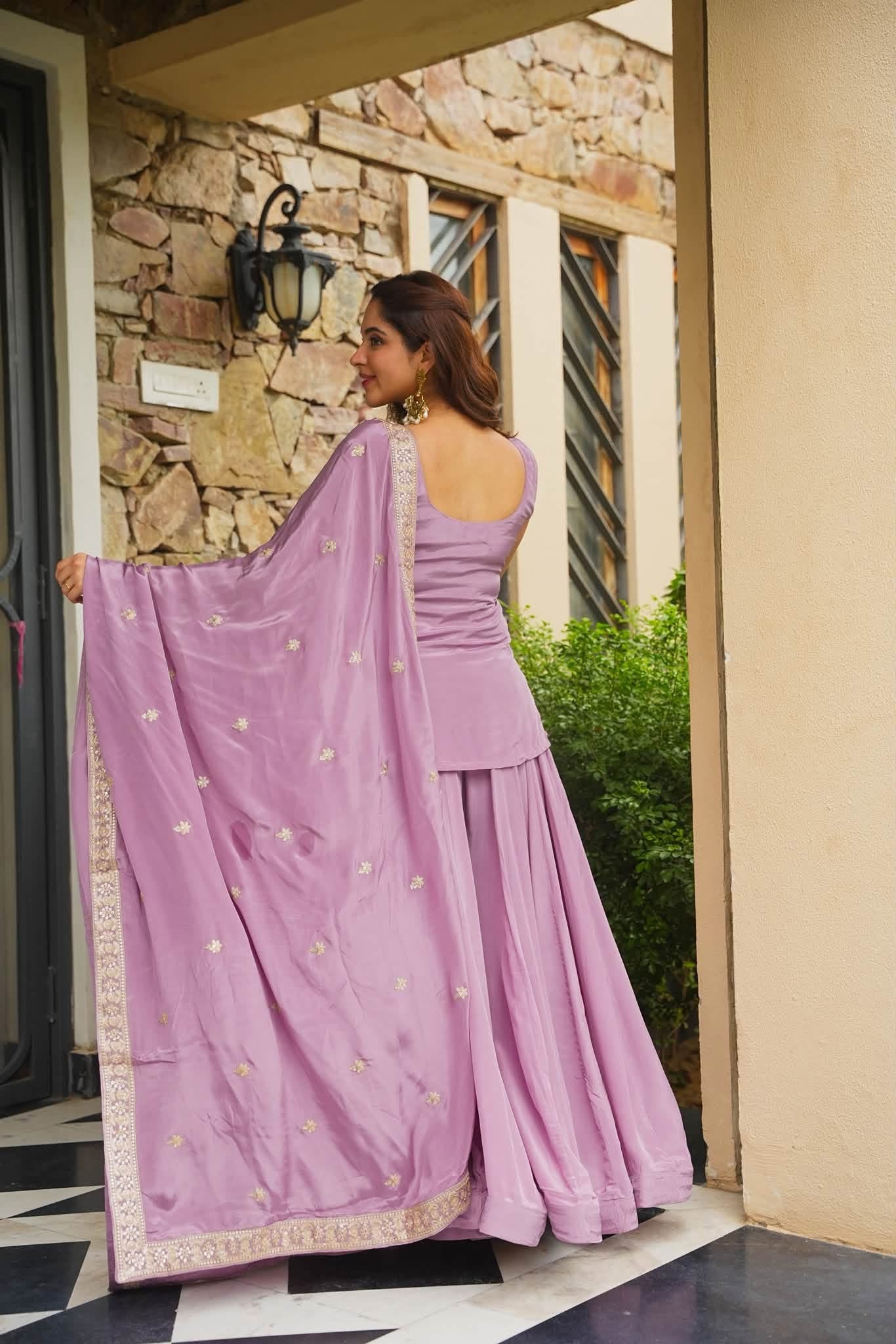 Nazakat Lavender Solid Sharara Set