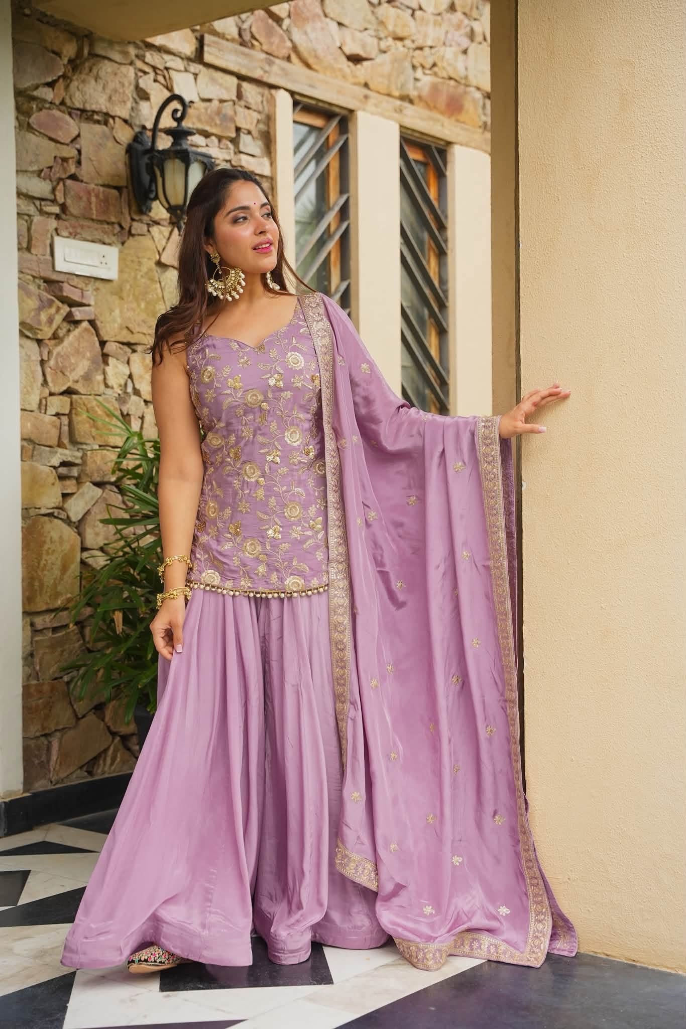Nazakat Lavender Solid Sharara Set