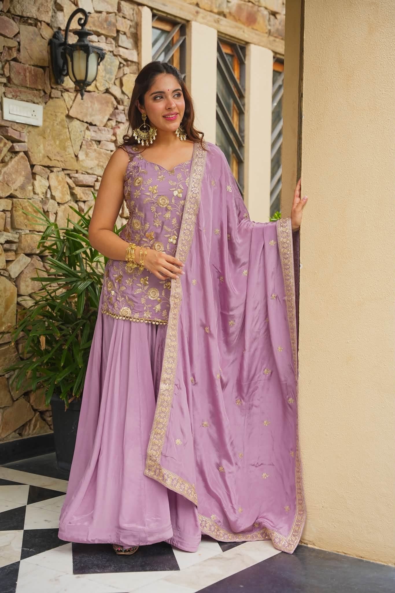 Nazakat Lavender Solid Sharara Set