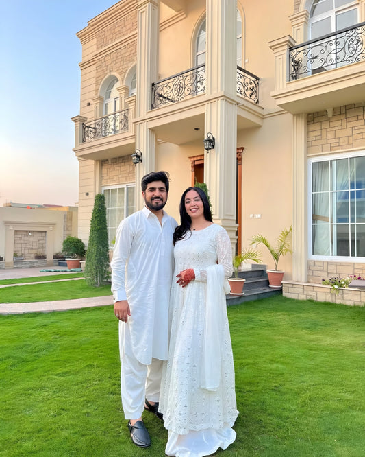 Shahnaz's Lakhnawi  White Premium Anarkali Suit Set