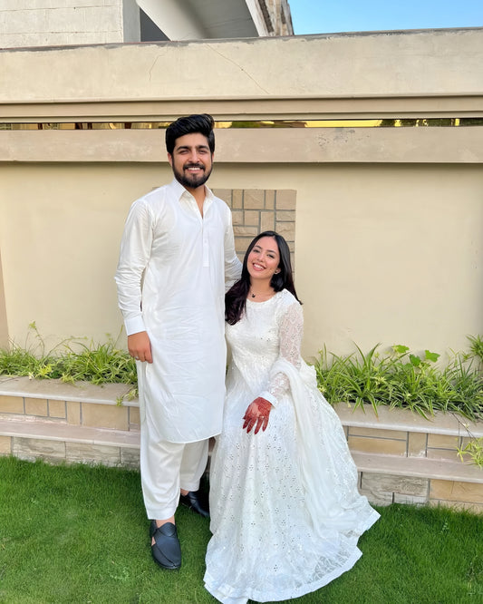 Shahnaz's Lakhnawi  White Premium Anarkali Suit Set