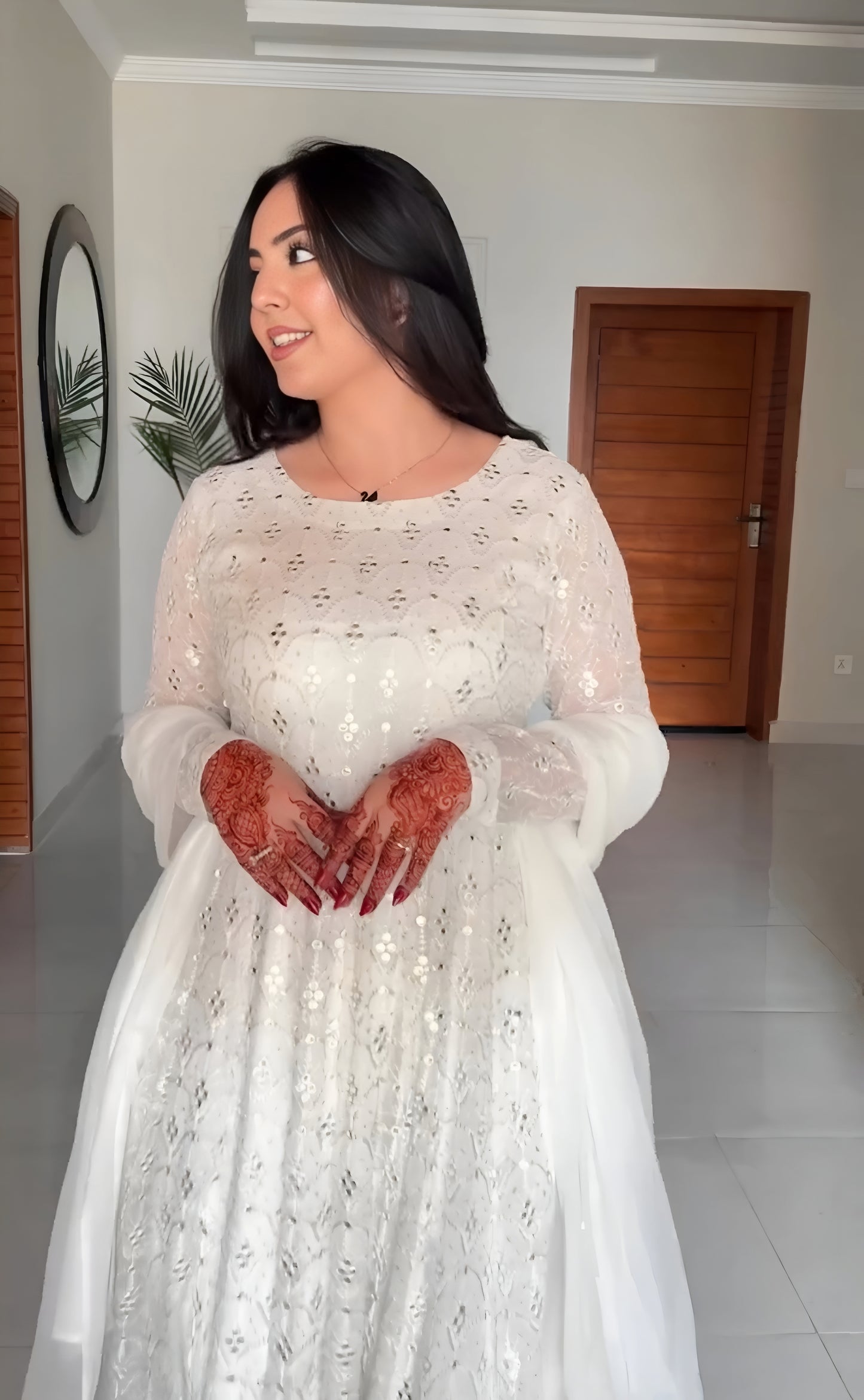 Shahnaz's Lakhnawi  White Premium Anarkali Suit Set