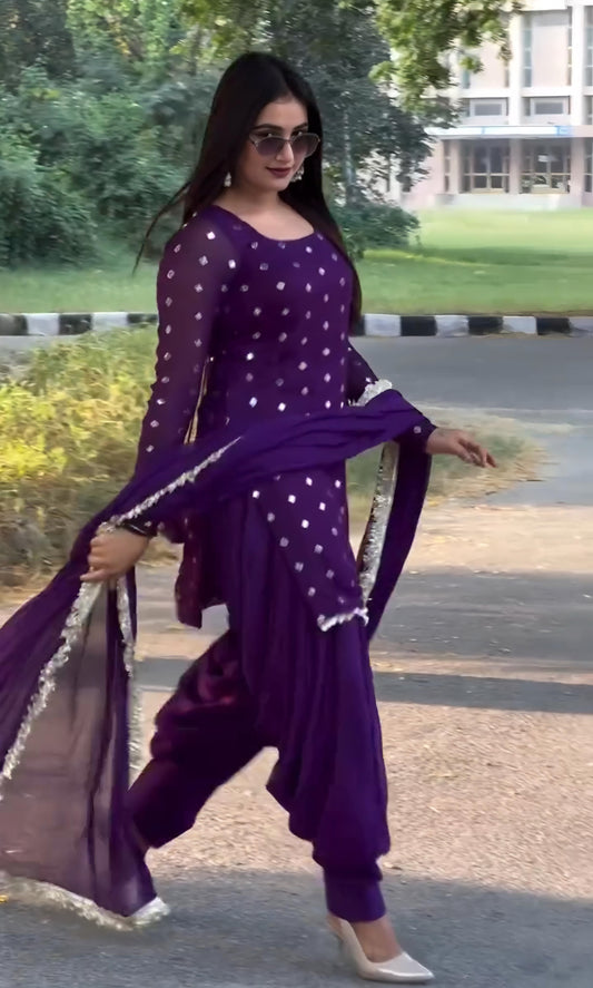 Panjaban`s Purple Dhoti Suit Set
