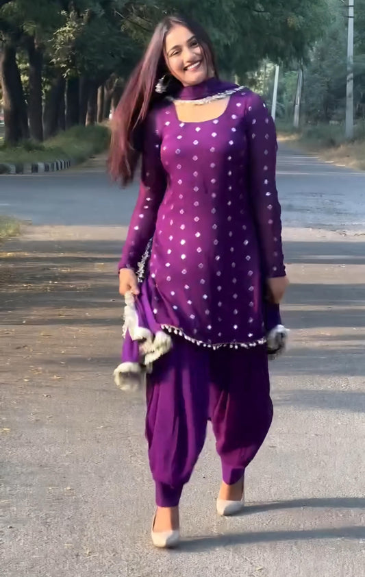 Panjaban`s Purple Dhoti Suit Set