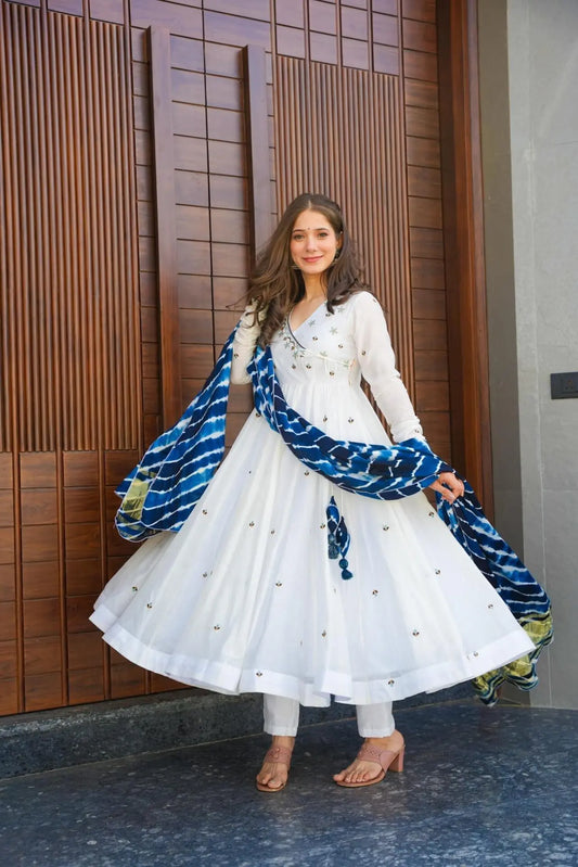 DHANU WHITE CHANDERI SUIT SET