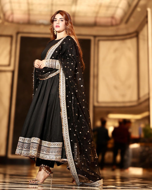Mahira`s Rayon Cotton Black Suit Set