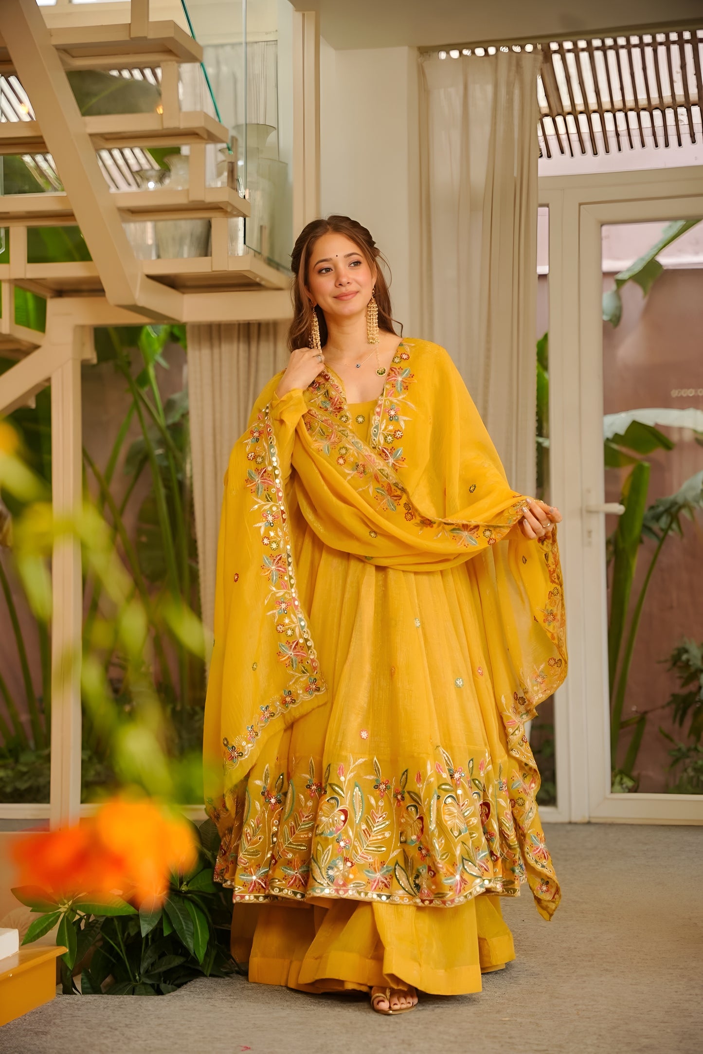 Firdoss Yellow Elegant Anarkali Suit Set