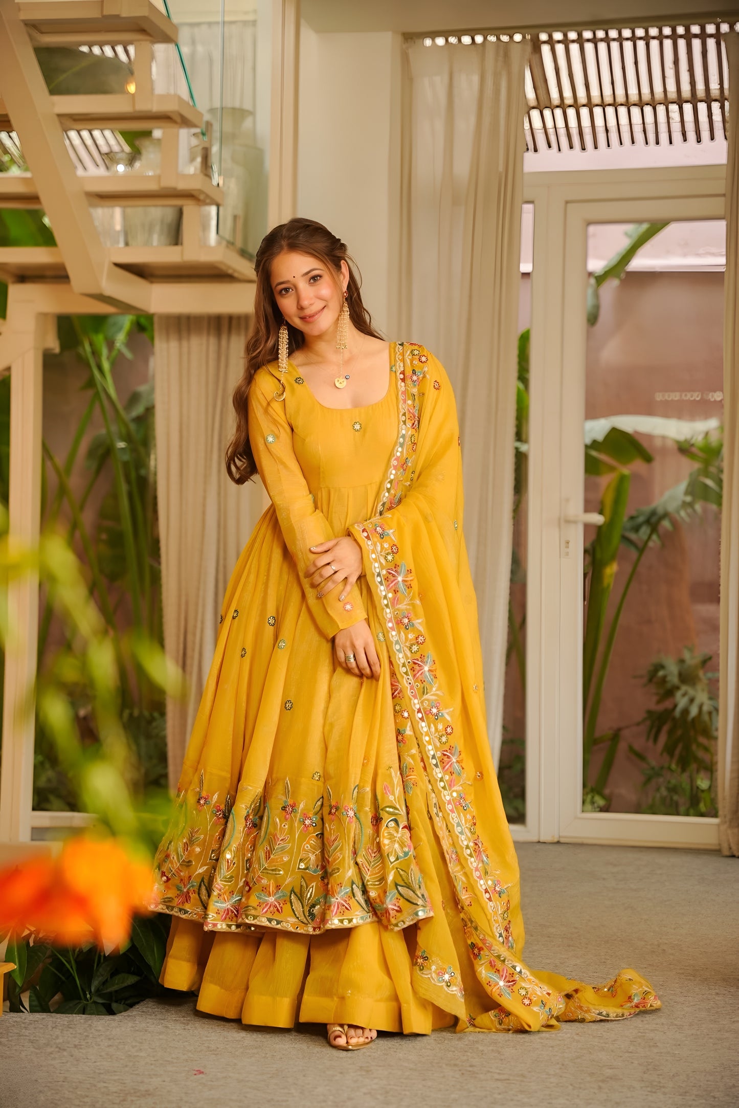 Firdoss Yellow Elegant Anarkali Suit Set