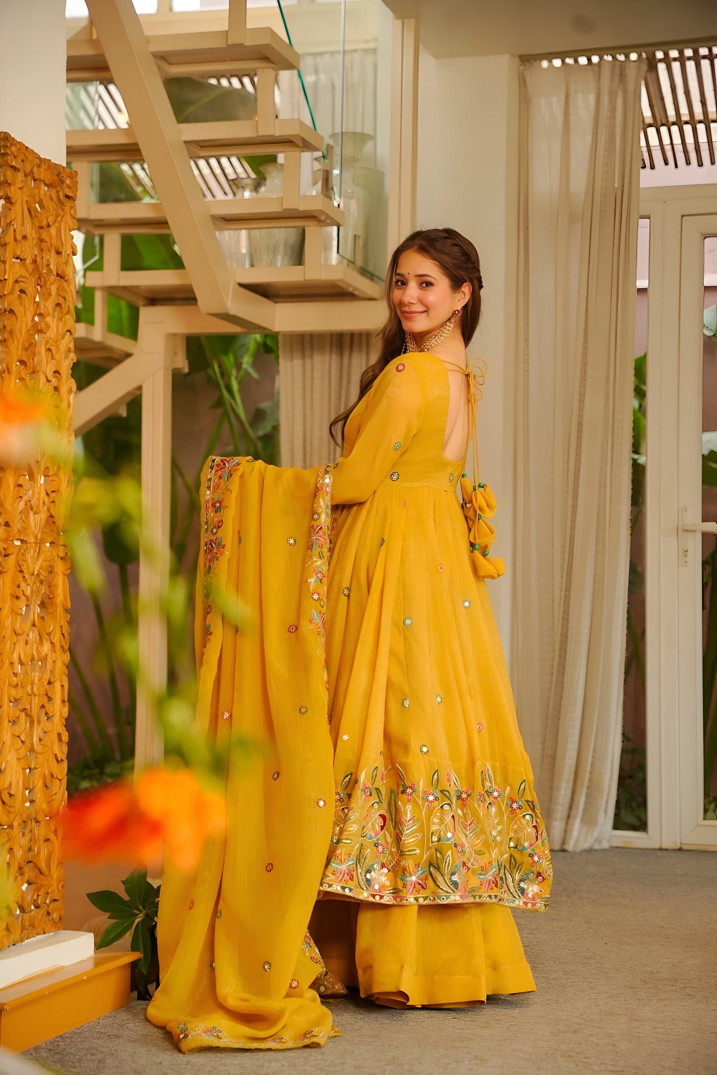 Firdoss Yellow Elegant Anarkali Suit Set
