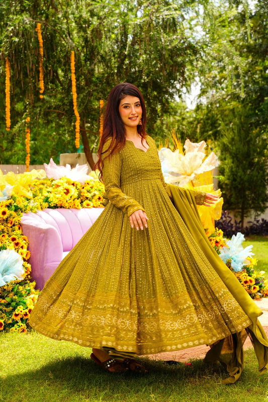 METHI YELLOW NIGHT STAR EMBROIDERED GEORGETTE SUIT SET TD-120