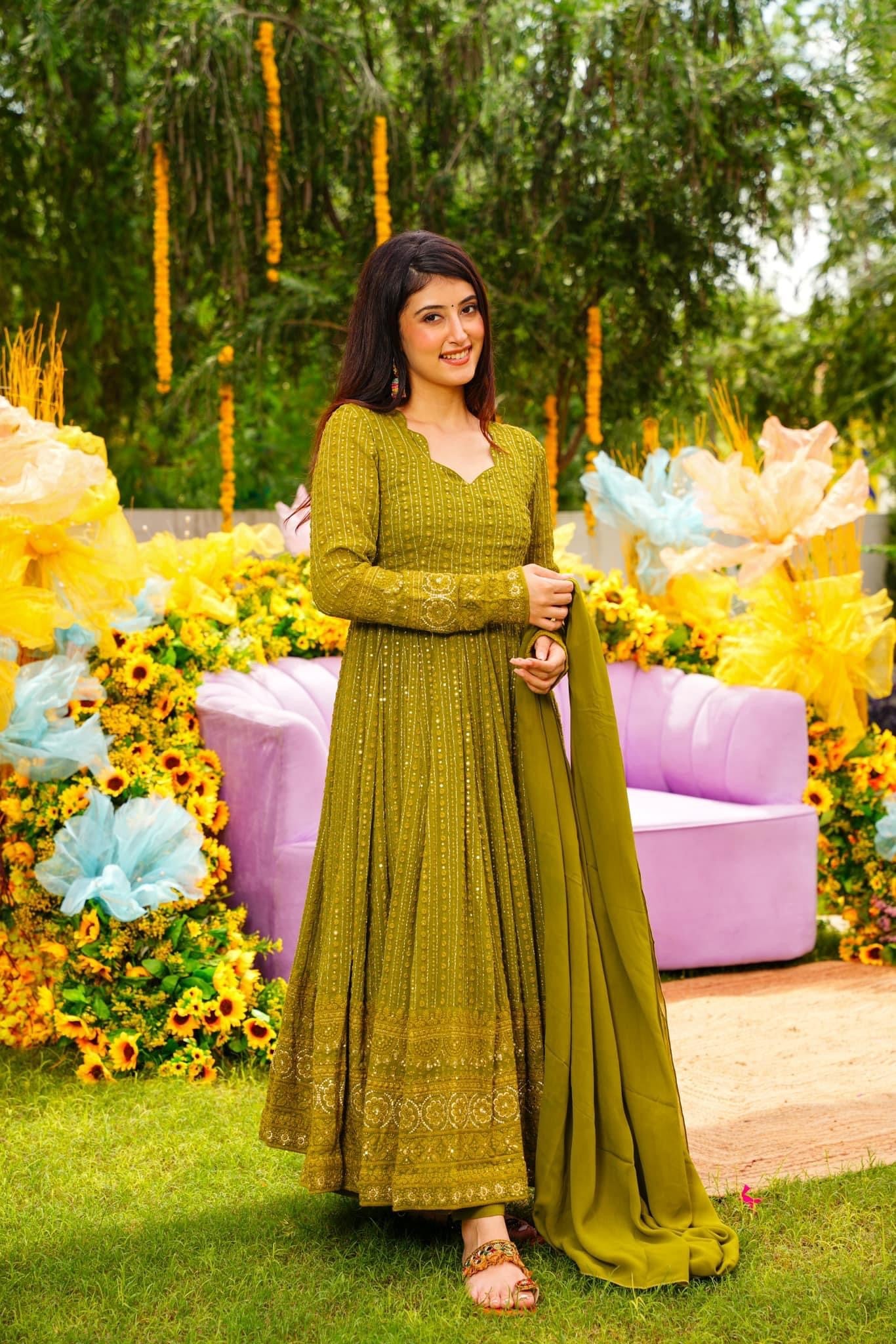 METHI YELLOW NIGHT STAR EMBROIDERED GEORGETTE SUIT SET TD-120