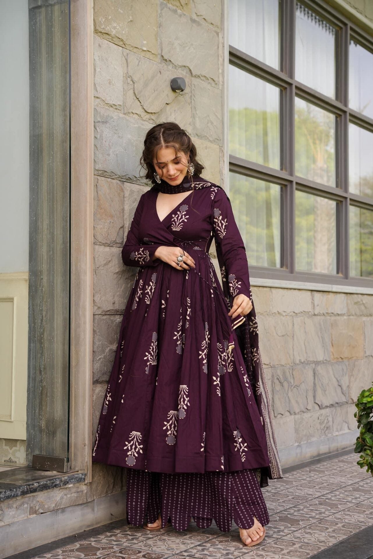 Sophia's Pure Cotton Anarkali Style Plazzo Suit Set