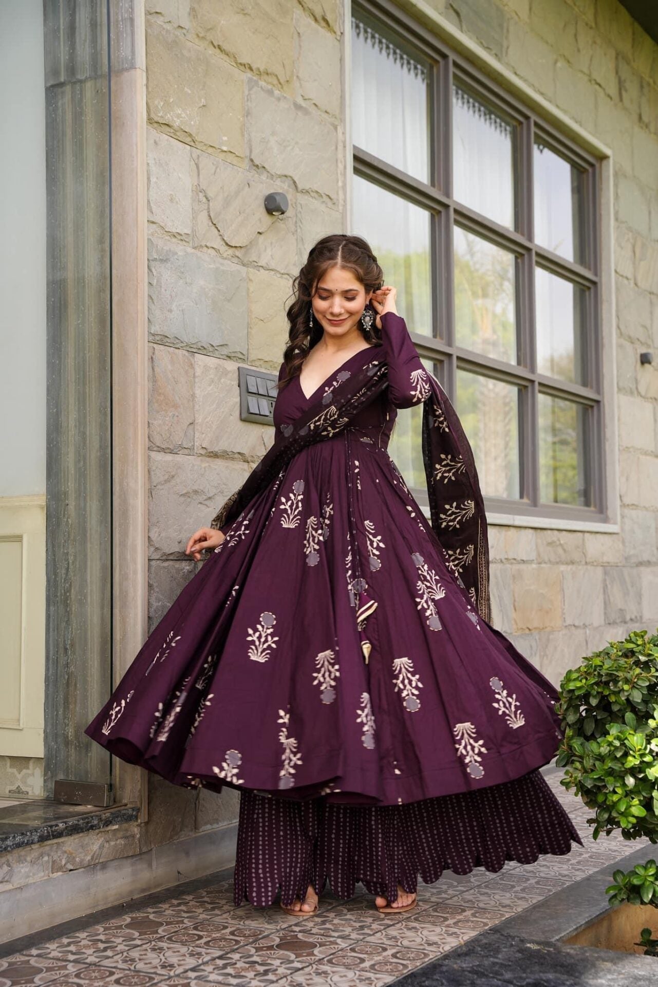 Sophia's Pure Cotton Anarkali Style Plazzo Suit Set