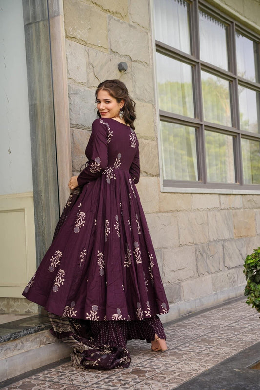 Sophia's Pure Cotton Anarkali Style Plazzo Suit Set