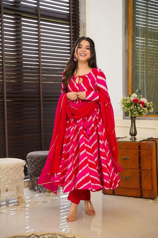 PINK LEHERIYA ORGANZA SUIT SET