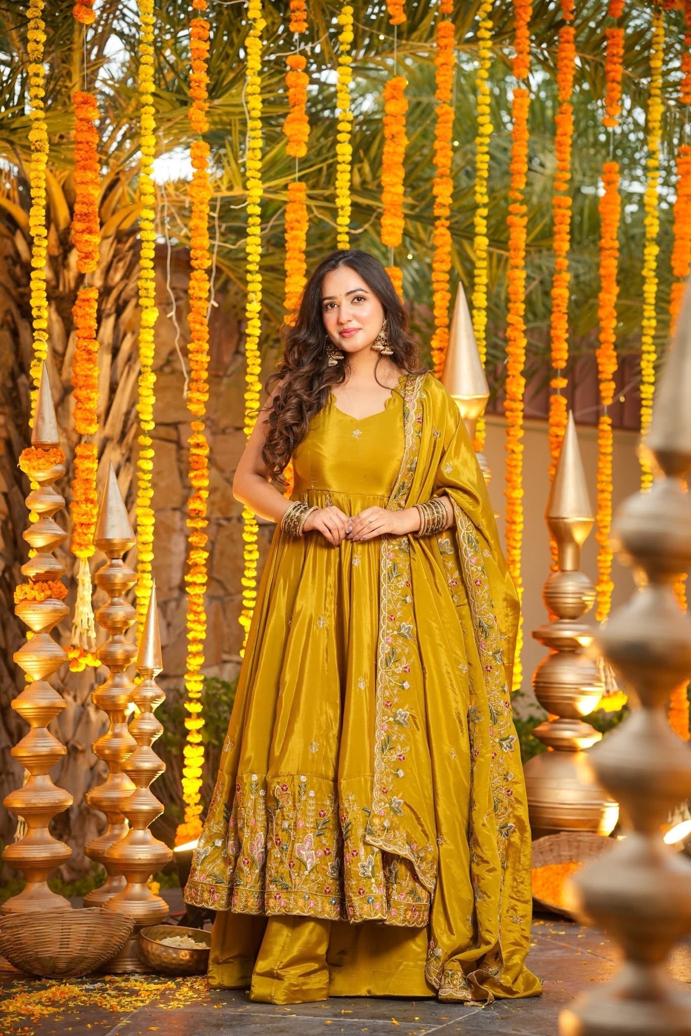 Yellow Floral Anarkali Suit Set
