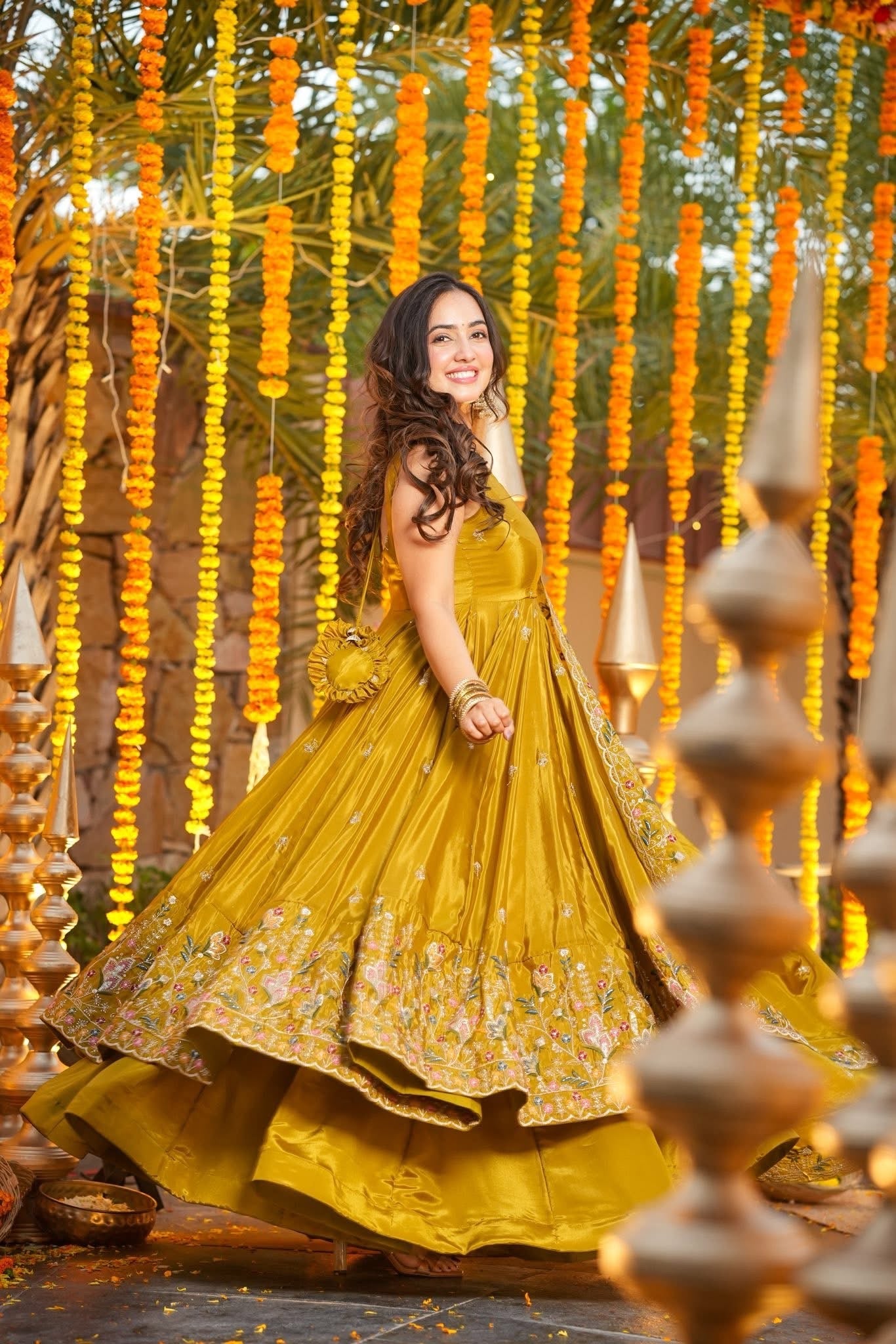 Yellow Floral Anarkali Suit Set