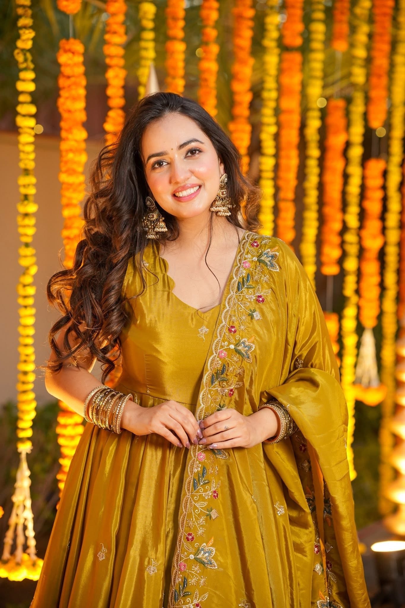 Yellow Floral Anarkali Suit Set