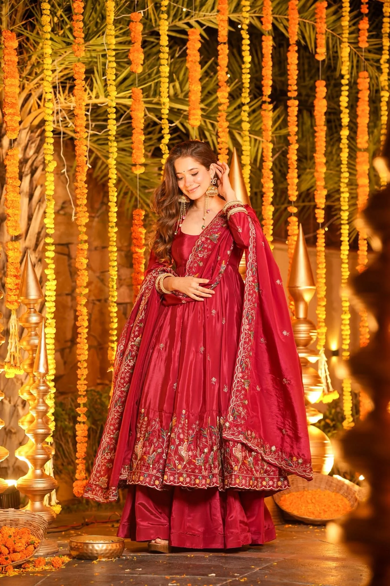 Red Floral Anarkali Suit Set