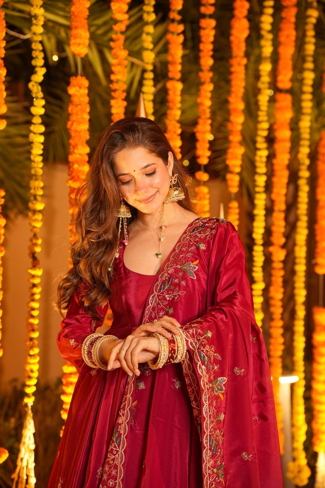 Red Floral Anarkali Suit Set