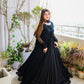 SOLID BLACK LONG FLAIR LESS BODER SET WITH DUPATTA-TD-114