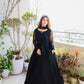SOLID BLACK LONG FLAIR LESS BODER SET WITH DUPATTA-TD-114