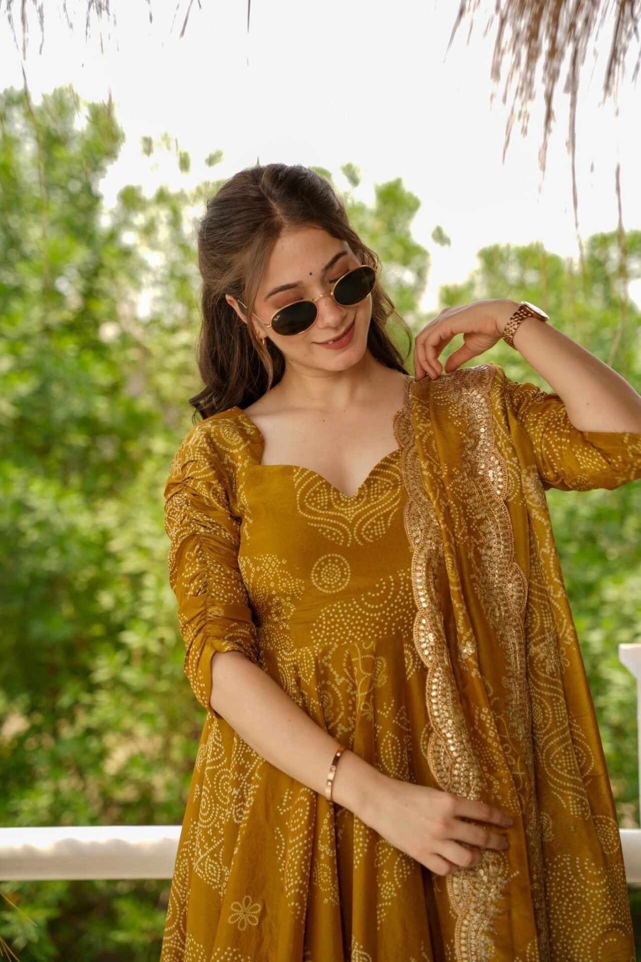 BANDHANI  Mehandi COLOR ANARKALI SUIT SET