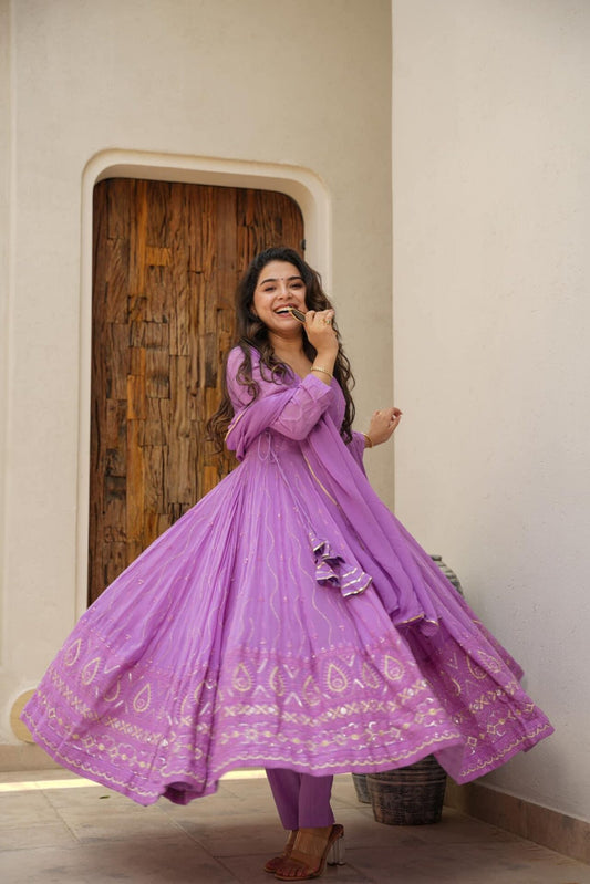 PURPLE  READYMADE KALI-CUT  ANARKALI SUIT SET -td-151