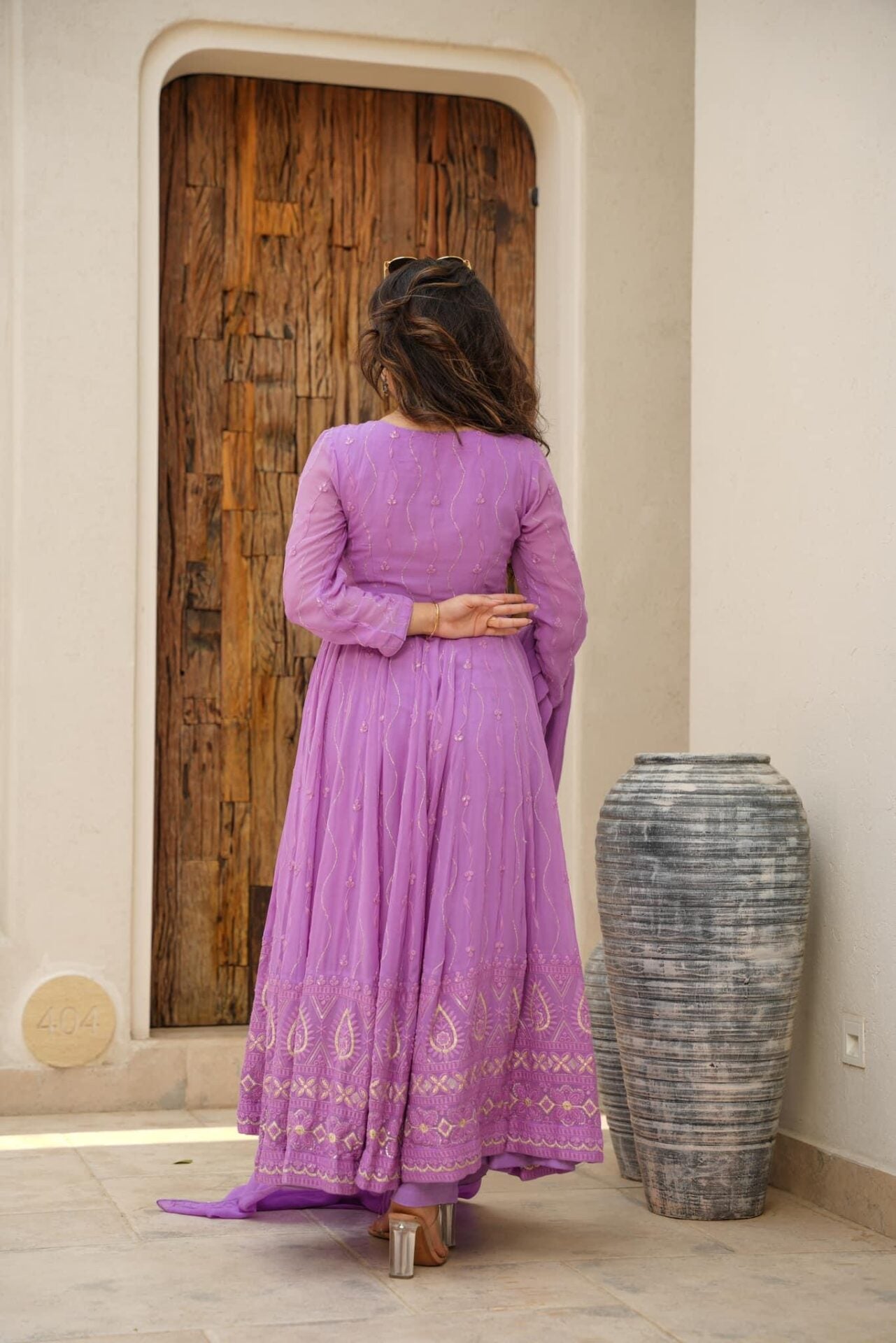 PURPLE  READYMADE KALI-CUT  ANARKALI SUIT SET -td-151