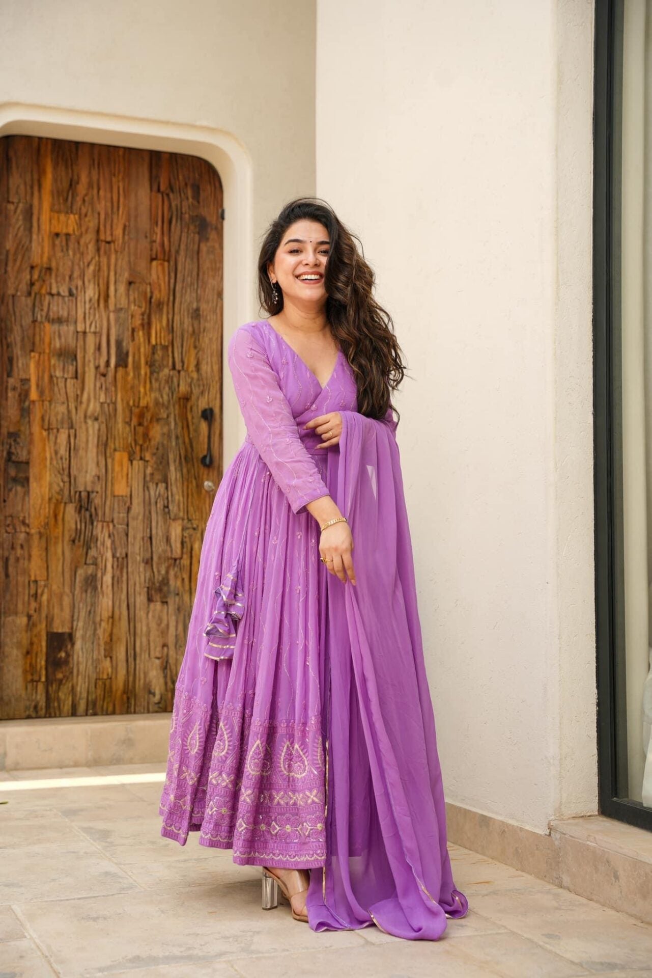 PURPLE  READYMADE KALI-CUT  ANARKALI SUIT SET -td-151