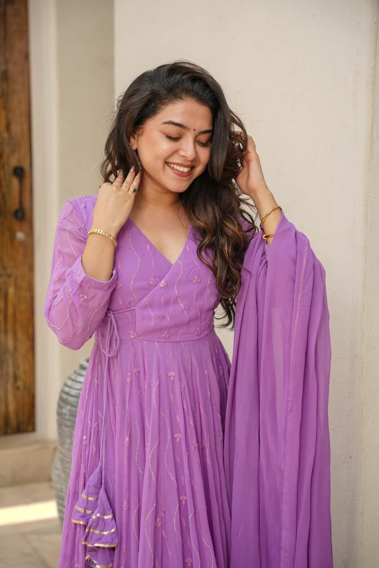 PURPLE  READYMADE KALI-CUT  ANARKALI SUIT SET -td-151