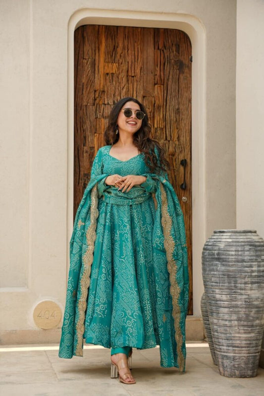 BANDHANI SKY COLOR ANARKALI SUIT SET