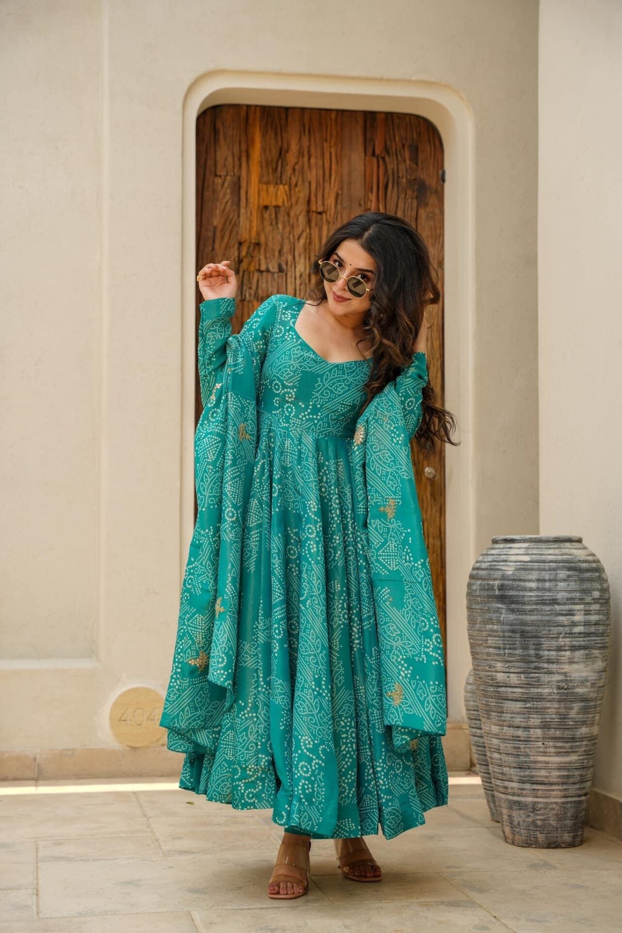 BANDHANI SKY COLOR ANARKALI SUIT SET