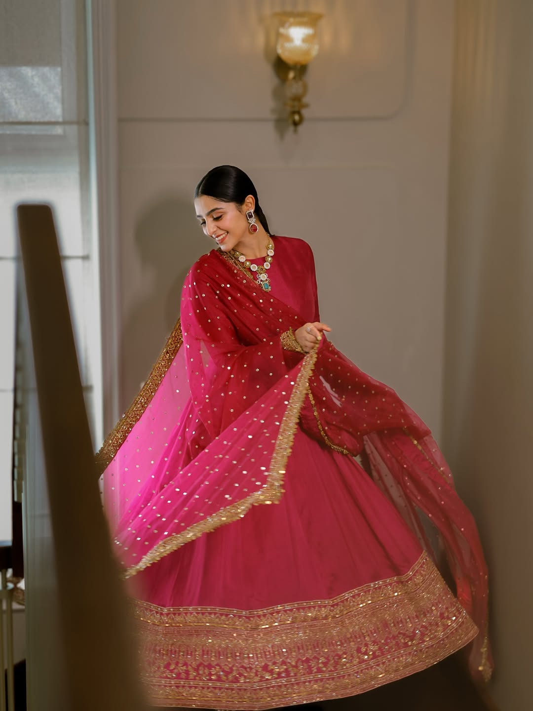 Antika Pink Elegant Anarkali Suit Set
